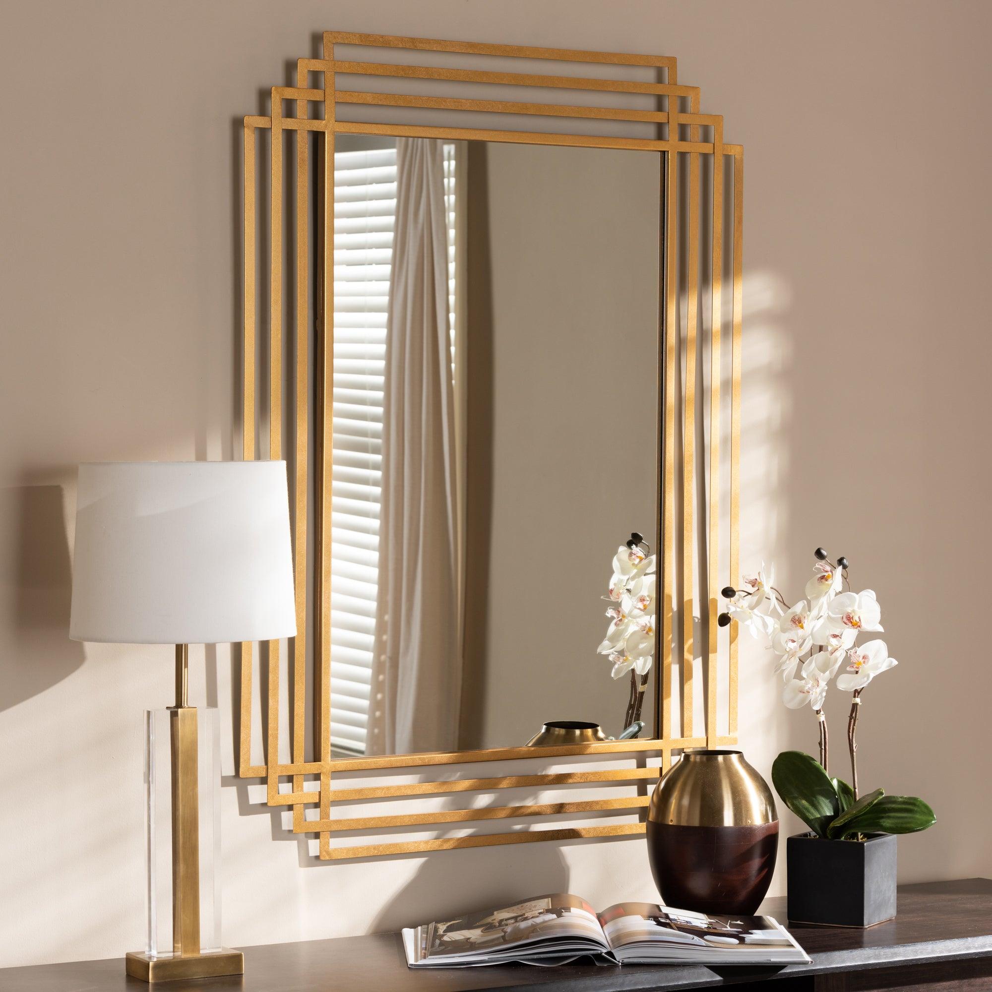 Wholesale Interiors Mirrors - Kalinda Rectangular Accent Wall Mirror Antique Gold