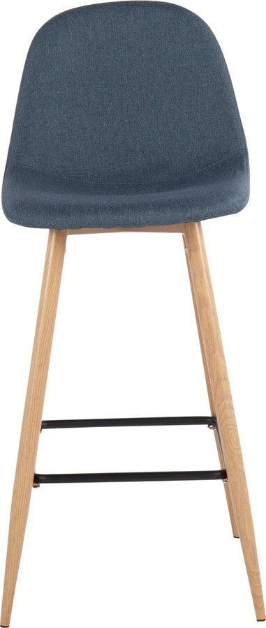 Lumisource Barstools - Pebble Barstool In Natural Metal & Blue Fabric (Set of 2)