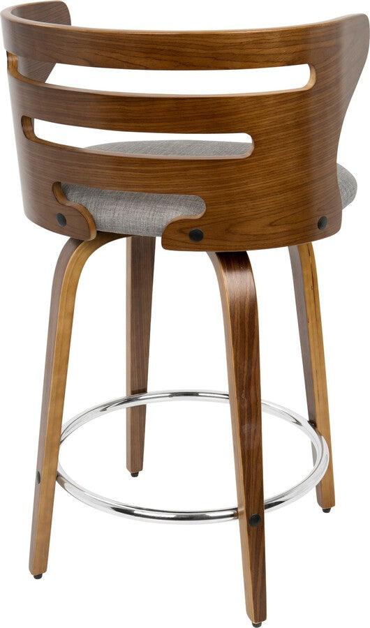 Lumisource Barstools - Cosini Mid-Century Modern Counter Stool with Swivel in Walnut and Grey Fabric - Set of 2