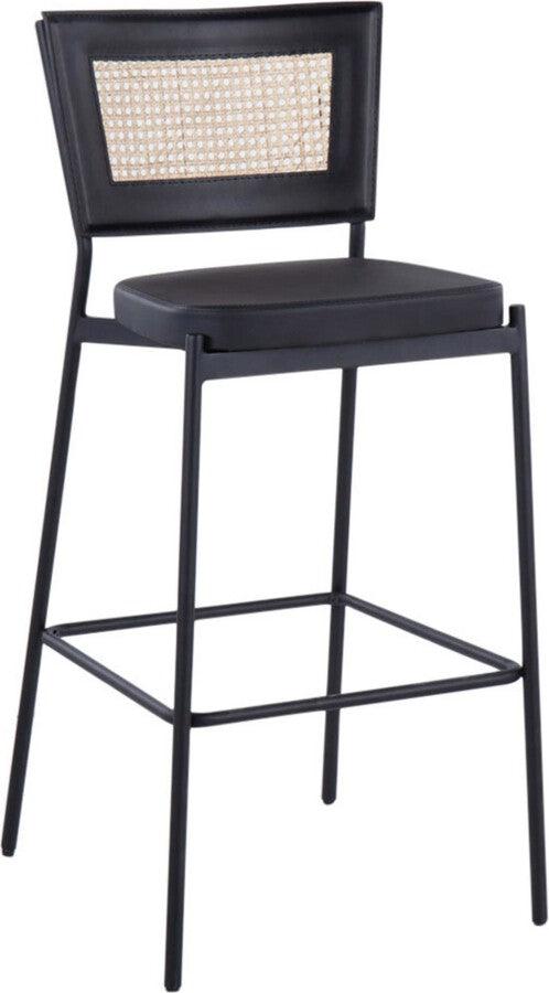 Lumisource Barstools - Rattan Tania Bar Stool In Black Metal, Black Faux Leather, & Rattan Back (Set of 2)