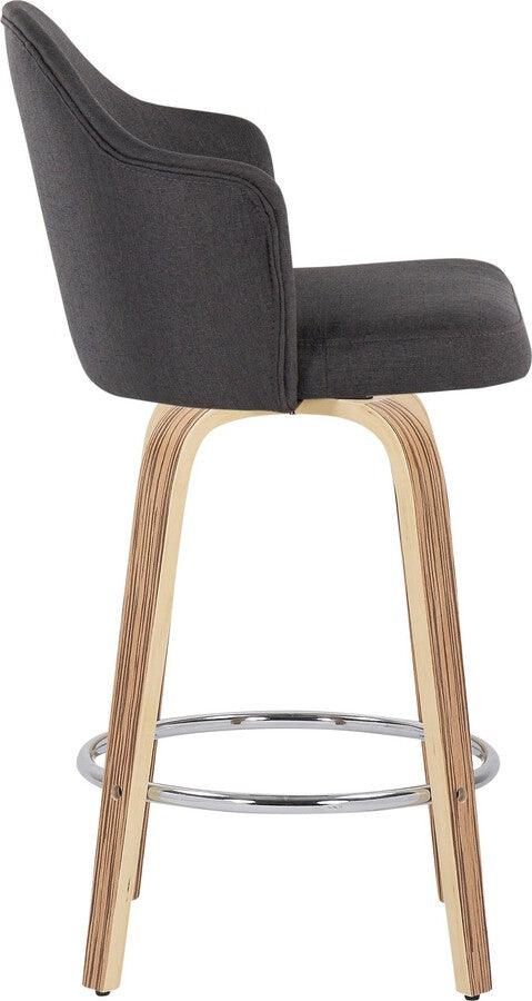 Lumisource Barstools - Ahoy Fixed-Height Counter Stool With Zebra Wood Legs & Round Chrome With Charcoal (Set of 2)