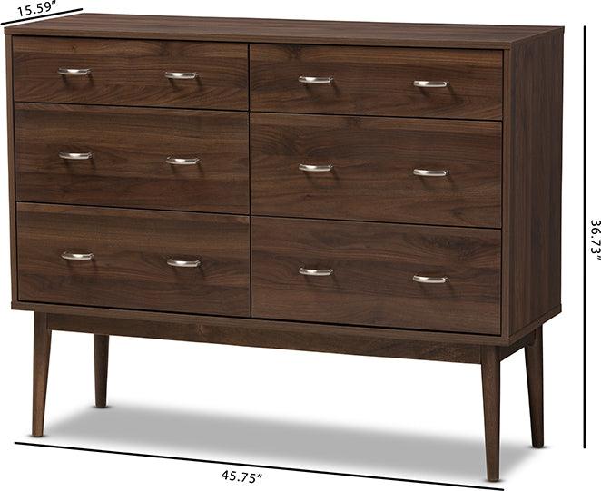 Wholesale Interiors Chest of Drawers - Disa Mid-Century Modern Walnut Brown Finished 6-Drawer Dresser
