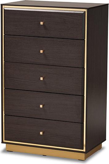 Wholesale Interiors Bedroom Sets - Arcelia Two-Tone Dark Brown and Gold Finished Wood Queen Size 5-Piece Bedroom Set