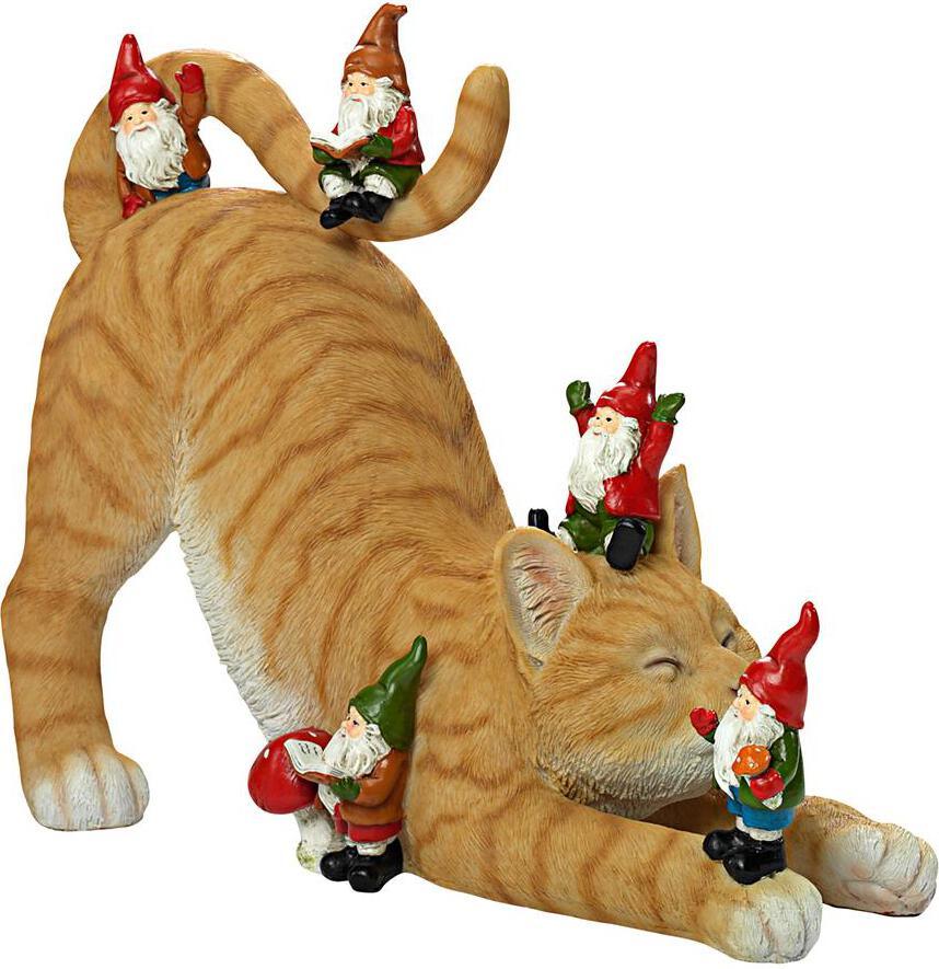 Design Toscano Gnomes - Catatonic Gnome Feline Frenzy Statue