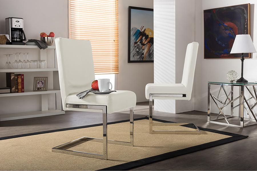 Wholesale Interiors Dining Chairs - Toulan White Faux Leather Upholstered Stainless Steel Dining Chair (Set Of 2)