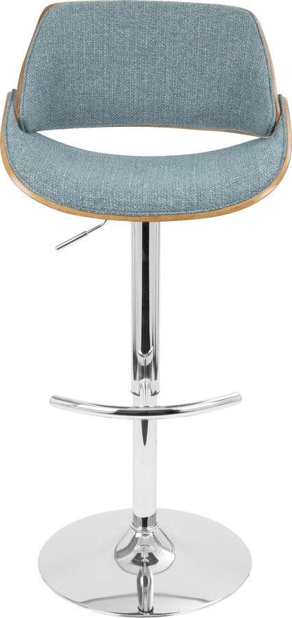 Lumisource Barstools - Fabrizzi Adjustable Barstool With Swivel In Walnut & Blue Fabric (Set of 2)