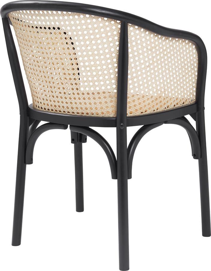 Euro Style Dining Chairs - Elsy Armchair in Black with Natural Rattan Seat