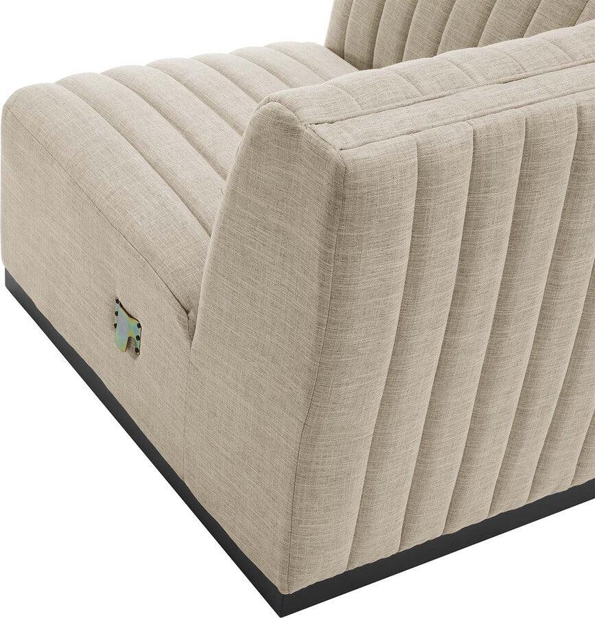 Modway Accent Chairs - Conjure Channel Tufted Upholstered Fabric Left Corner Chair Black Beige