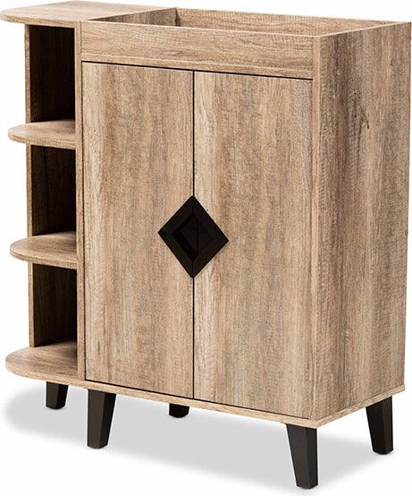 Wholesale Interiors Shoe Storage - Wales Contemporary Rustic Oak Wood 2-Door Shoe Storage Cabinet with Open Shelves