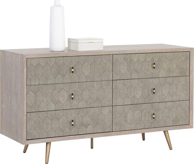 SUNPAN Dressers - Aniston Dresser - White Ceruse - Taupe Shagreen