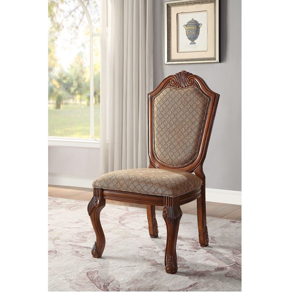 ACME Dining Chairs - ACME Chateau De Ville Side Chair (Set-2), Fabric & Cherry