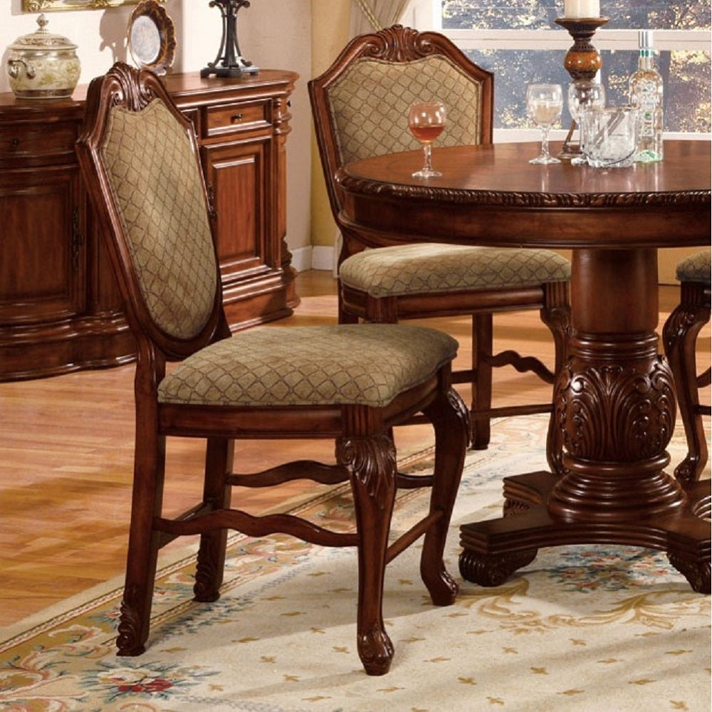ACME Barstools - ACME Chateau De Ville Counter Height Chair (Set-2), Fabric & Cherry