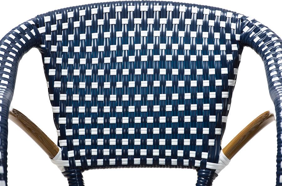 Wholesale Interiors Outdoor Dining Chairs - Eliane Classic French Indoor and Outdoor Navy and White Bamboo Style Stackable Bistro