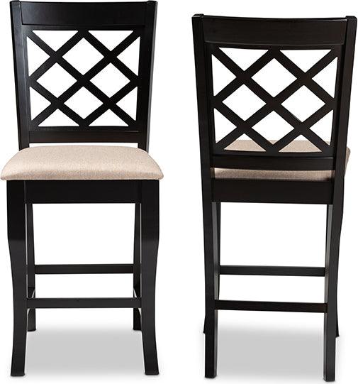 Wholesale Interiors Barstools - Alora Sand Fabric Upholstered Espresso Brown Finished 2-Piece Wood Counter Stool Set of 4