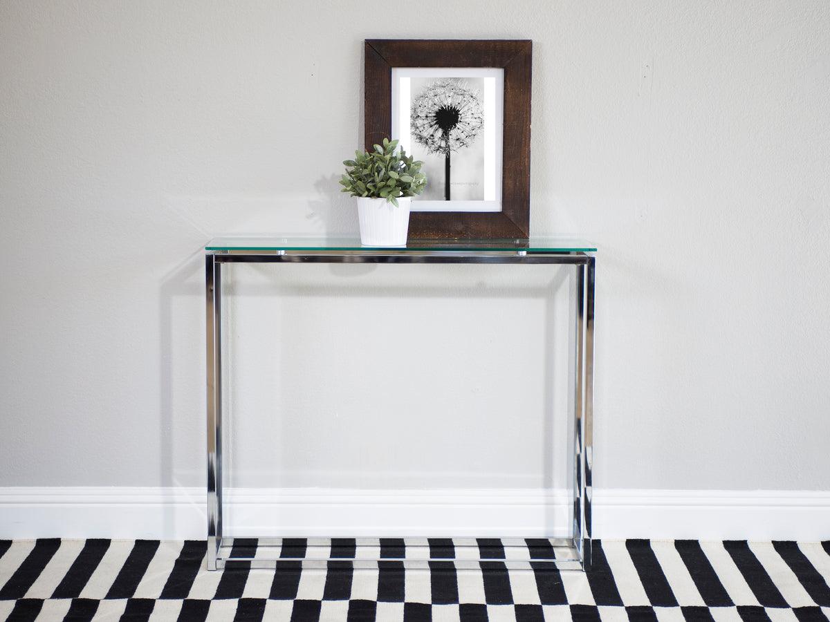 Euro Style Consoles - Sandor Console Table with Clear Tempered Glass Top and Chrome Frame