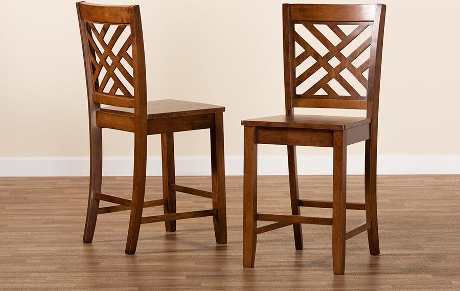 Wholesale Interiors Barstools - Caron Walnut Brown Finished Wood 2-Piece Counter Stool Set