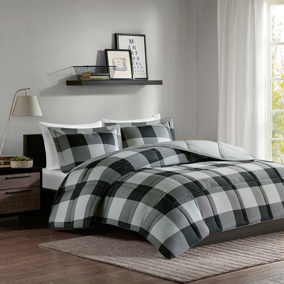 Olliix.com Comforters & Blankets - 3M Scotchgard Down Alternative Comforter Mini Set Grey/Black Full/Queen