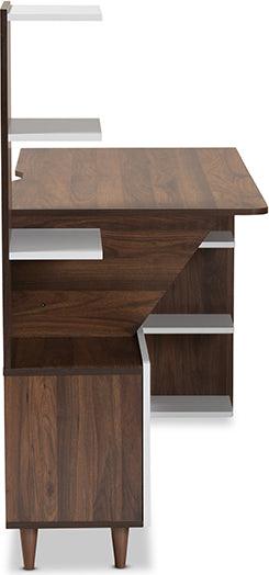 Wholesale Interiors Desks - Tobias Mid-Century Modern White and Brown Finished Wood Storage Desk with Shelves