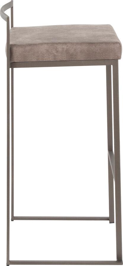 Lumisource Barstools - Fuji Industrial Stackable Barstool in Antique with Stone Cowboy Fabric Cushion - Set of 2