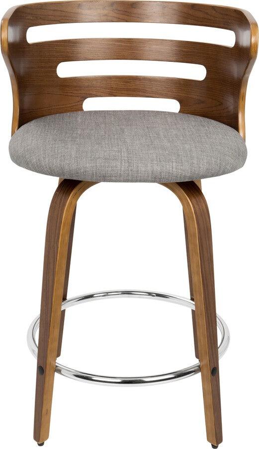 Lumisource Barstools - Cosini Mid-Century Modern Counter Stool with Swivel in Walnut and Grey Fabric - Set of 2