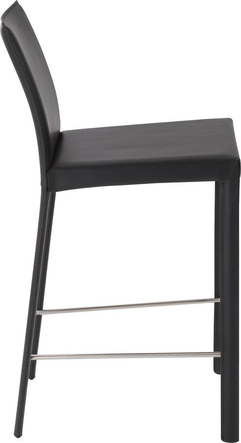 Euro Style Barstools - Hasina Counter Stool in Black with Polished Stainless Steel Legs - Set of 2
