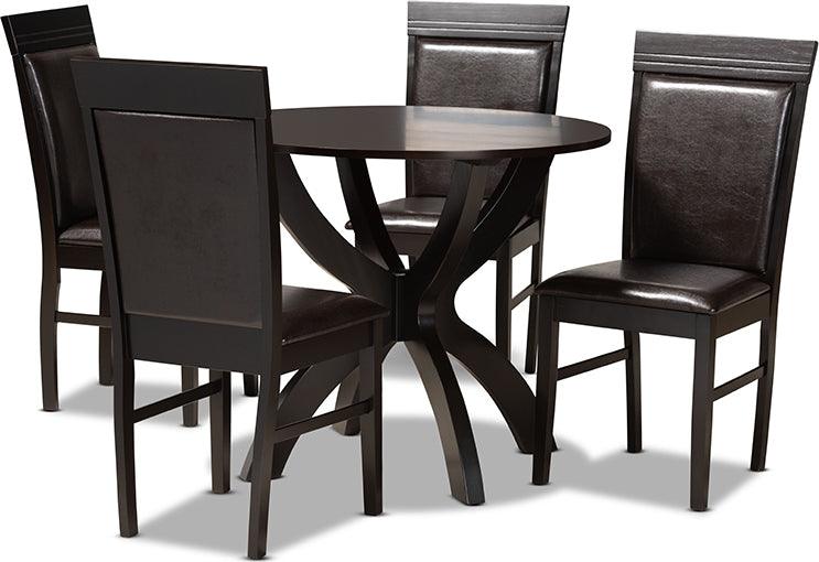 Wholesale Interiors Dining Sets - Ancel Dark Brown Faux Leather Upholstered and Dark Brown Finished Wood 5-Piece Dining Set