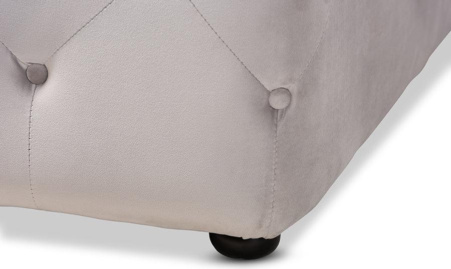 Wholesale Interiors Ottomans & Stools - Calvetti Slate Gray Velvet Fabric Upholstered Button-Tufted Cocktail Ottoman