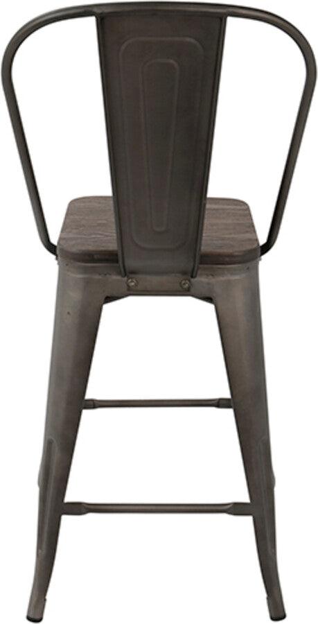 Lumisource Barstools - Oregon Industrial High Back Counter Stool in Antique and Espresso - Set of 2