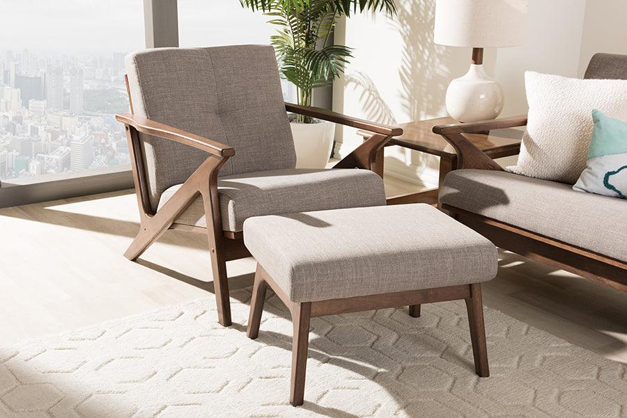 Wholesale Interiors Living Room Sets - Bianca Mid-Century Modern Wood Grey Fabric Tufted Lounge Chair And Ottoman Set