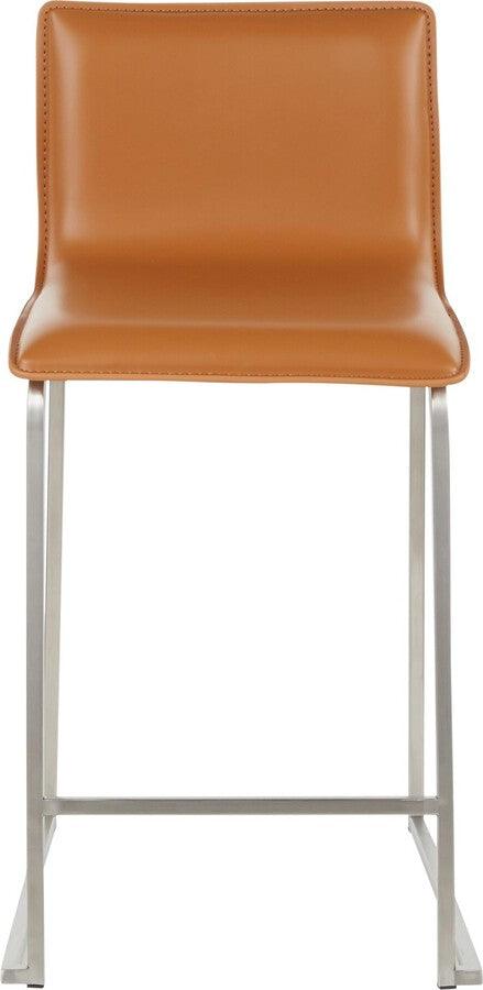 Lumisource Barstools - Mara 26" Contemporary Counter Stool in Brushed Stainless Steel, and Camel Faux Leather - Set of 2