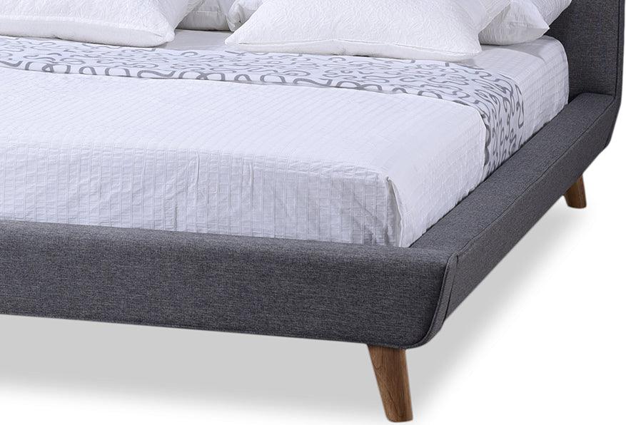 Wholesale Interiors Beds - Jonesy Scandinavian Style Mid-Century Grey Fabric Upholstered Queen Size Platform Bed