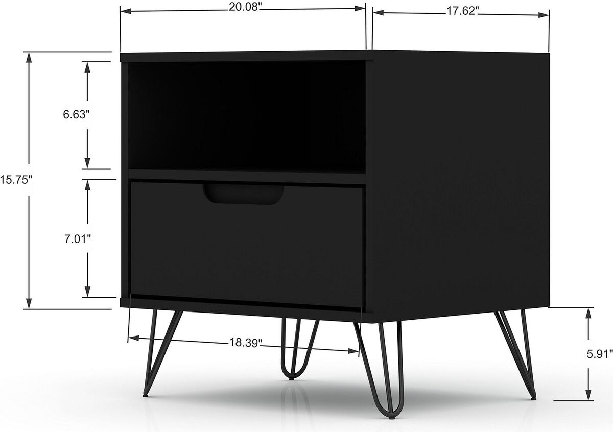 Manhattan Comfort Nightstands & Side Tables - Rockefeller 1.0 Mid-Century- Modern Nightstand with 1-Drawer in Black