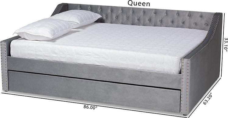 Wholesale Interiors Daybeds - Raphael Grey Velvet Fabric Upholstered Queen Size Daybed with Trundle