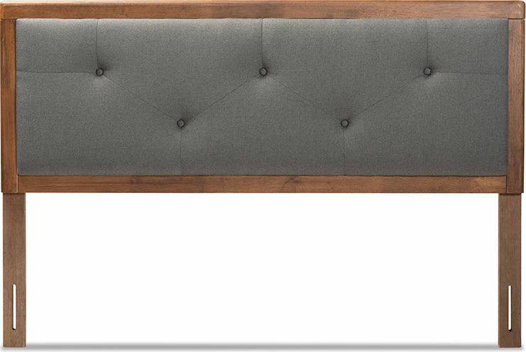 Wholesale Interiors Headboards - Abner Dark Grey Fabric Upholstered and Walnut Brown Finished Wood Full Size Headboard