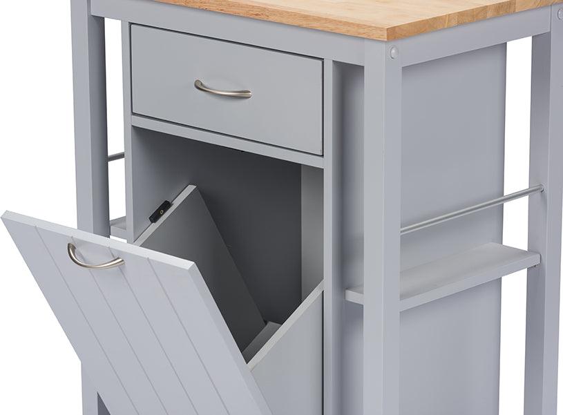 Wholesale Interiors Bar Units & Wine Cabinets - Yonkers Contemporary Light Grey Kitchen Cart with Wood Top Light Grey