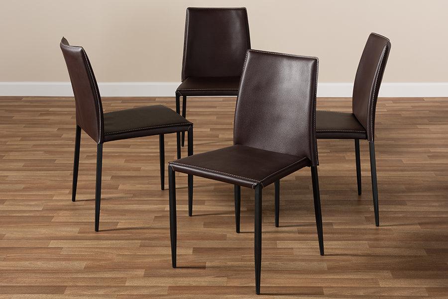 Wholesale Interiors Dining Chairs - Pascha Modern And Contemporary Brown Faux Leather Upholstered Dining Chair (Set Of 4)