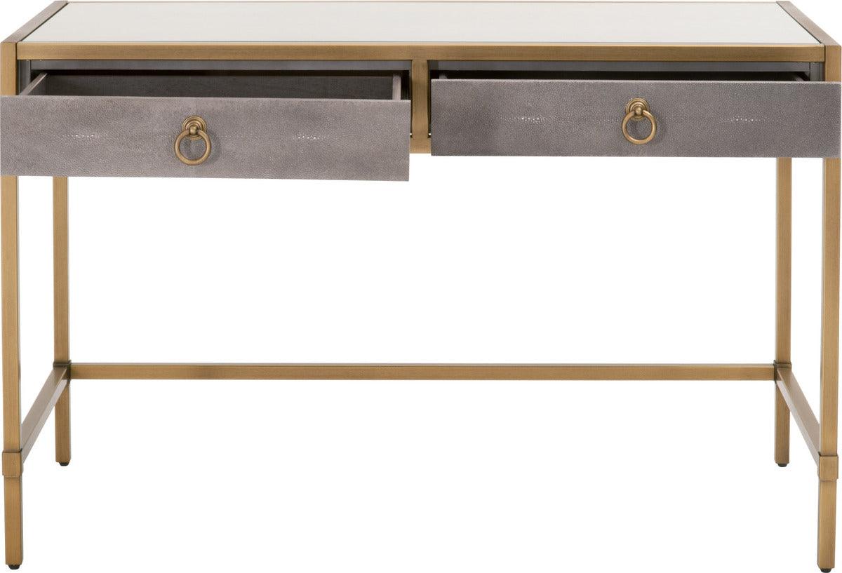 Essentials For Living Desks - Strand Shagreen Desk Gray Shagreen, Brushed Gold, Clear Glass