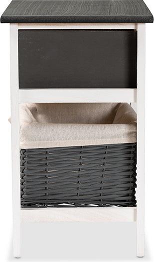 Wholesale Interiors Bedroom Organization - Shadell Transitional Two-Tone Grey and White Wood 1-Drawer Storage Unit with Basket