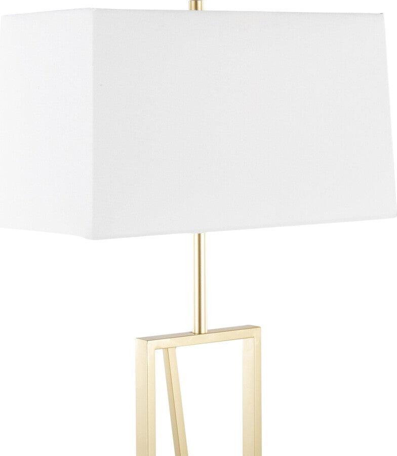 Lumisource Floor Lamps - Folia Contemporary Floor Lamp In Gold Metal With White Linen Shade & Black Marble Base
