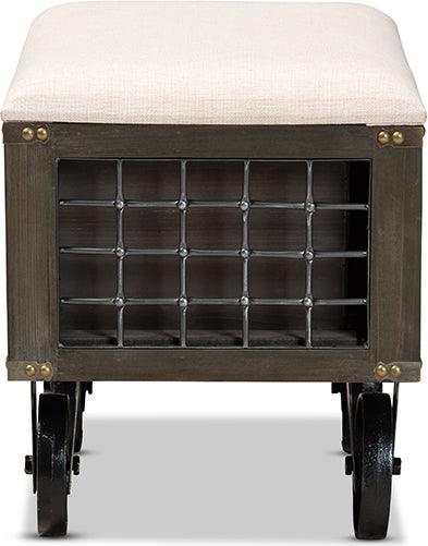 Wholesale Interiors Ottomans & Stools - Harley Transitional Beige Fabric and Black Metal 1-Drawer Wheeled Storage Ottoman