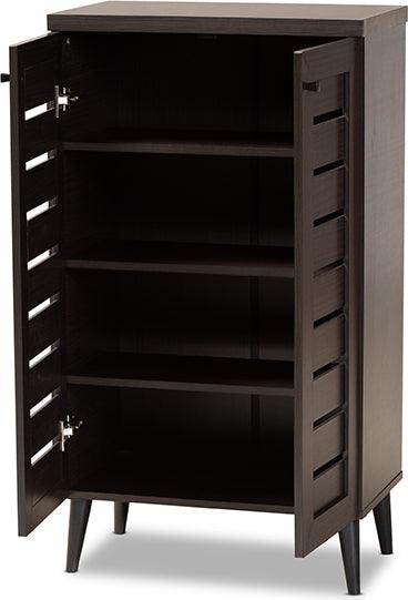 Wholesale Interiors Shoe Storage - Salma Dark Brown Finished Wood 2-Door Shoe Storage Cabinet