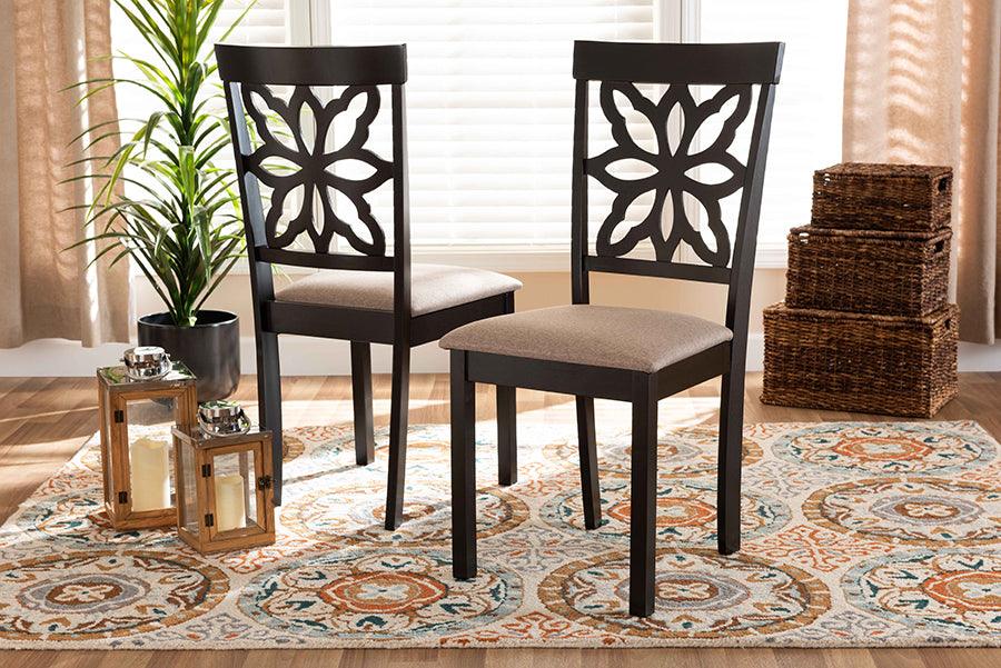 Wholesale Interiors Dining Chairs - Samwell Sand Fabric Upholstered and Dark Brown Finished Wood 2-Piece Dining Chair Set