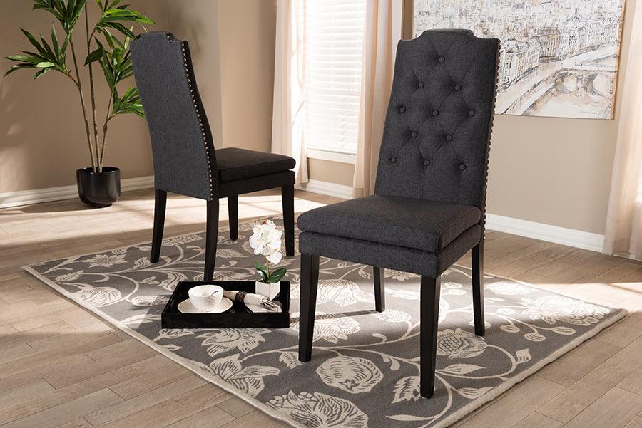 Wholesale Interiors Dining Chairs - Dylin Contemporary Charcoal Fabric Button Tufted Wood Dining Chair (Set of 2)