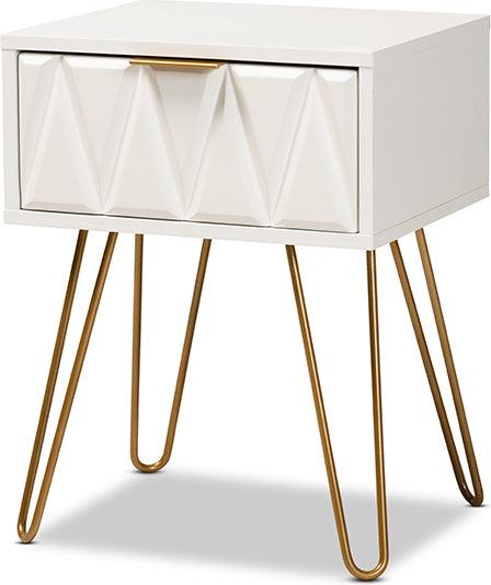 Wholesale Interiors Side & End Tables - Holbrook Contemporary Glam and Luxe White Finished Wood and Gold Metal 1-Drawer End Table