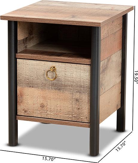 Wholesale Interiors Nightstands & Side Tables - Vaughan Modern and Contemporary Two-Tone Rustic Oak Brown and Black Finished Wood Nightstand