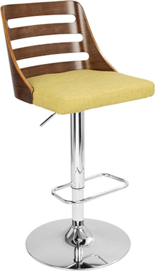 Lumisource Barstools - Trevi Mid-Century Modern Adjustable Barstool with Swivel in Walnut and Green