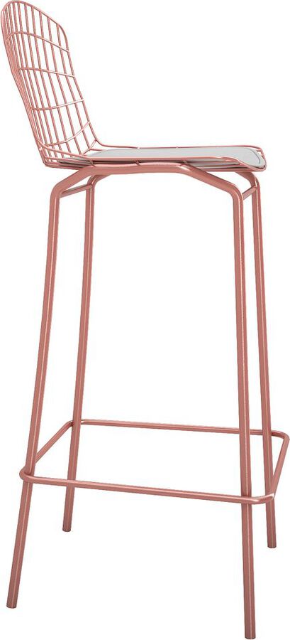 Manhattan Comfort Barstools - Madeline 41.73" Barstool, Set of 3 with Seat Cushion in Rose Pink Gold and White