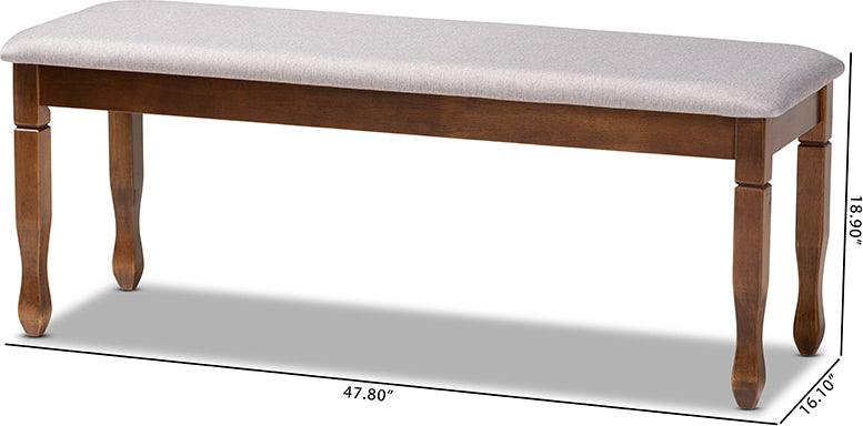 Wholesale Interiors Benches - Corey Contemporary Grey Fabric Upholstered and Walnut Brown Wood Dining Bench