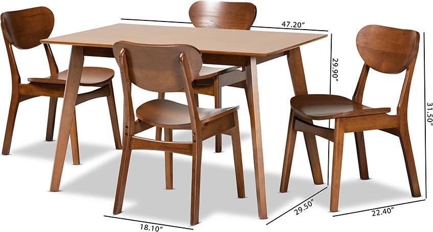 Wholesale Interiors Dining Sets - Katya Mid-Century Modern Walnut Brown Finished Wood 5-Piece Dining Set