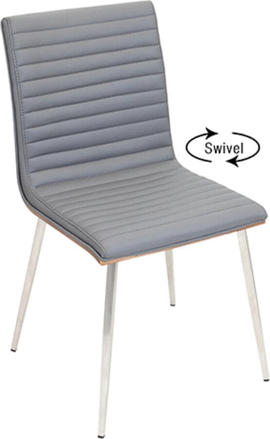 Lumisource Dining Chairs - Mason Dining Chair with Swivel in Stainless Steel, Walnut & Grey-Set of 2